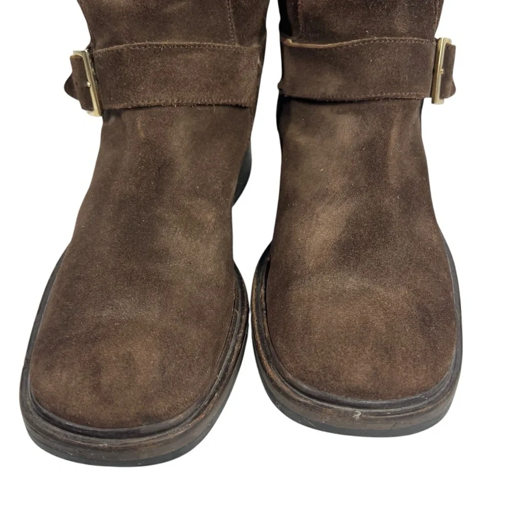 GUCCI Chocolate Brown Suede Biker Style Pull-on Low Heel Boots Size 8.5 - Picture 6 of 13